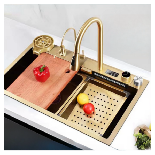 Gold Nano SUS 304 Piano Digital Display Waterfall Faucet Kitchen Sinks Waterfall Faucet