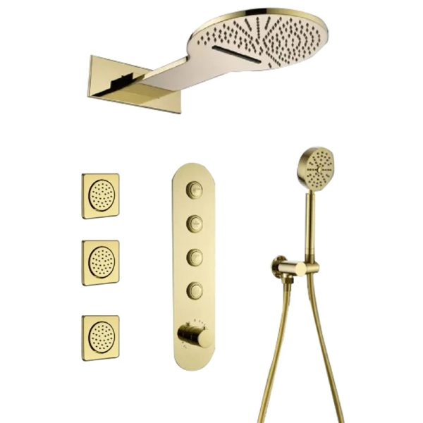 Gold Rainfall Waterfall Shower Head Shower Jet System Faucet Sets