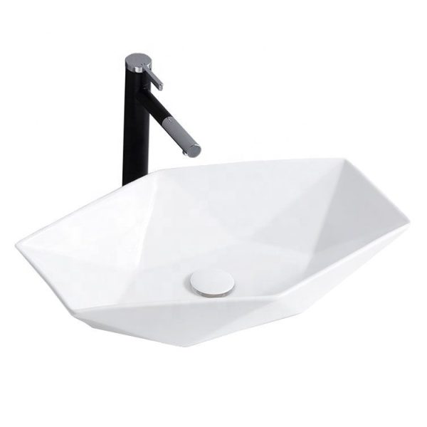 Good Price Irregular Rectangular Diamond Special Shape Glossy White Ceramic Bathroom Basin
