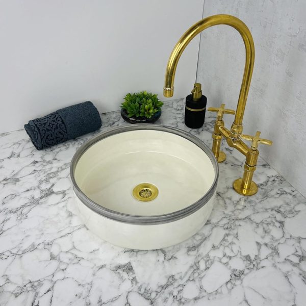 Grey Edge White Small Ceramic Wash Basin Customized Round Porcelain Countertop Lavabos Washbasins