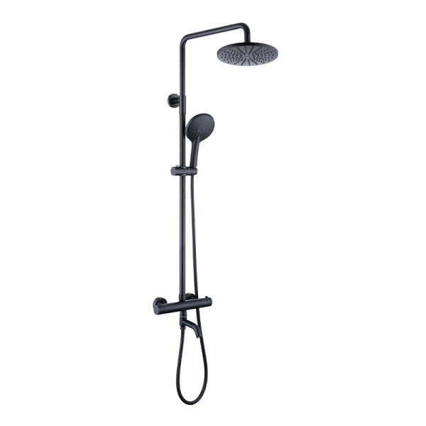 Guangdong Kaiping Contemporary Rain Thermostatic Shower Column Faucet Set Polished Black Brass Ceramic New Design Exposed Rain