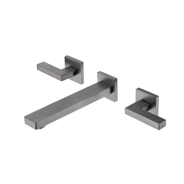 Gun Metal Finished Wall Mounted Brass Hot and Cold Basin Mixer Faucet Double Handle Hand Wash Basin Tap