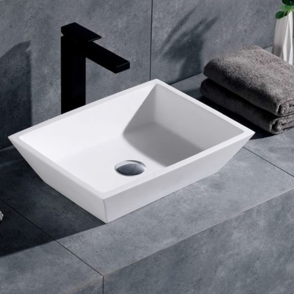 Hand Wash Basin High Gloss and Matte Solid Surface Stone Basin with Drainer for Hotel and Family Use