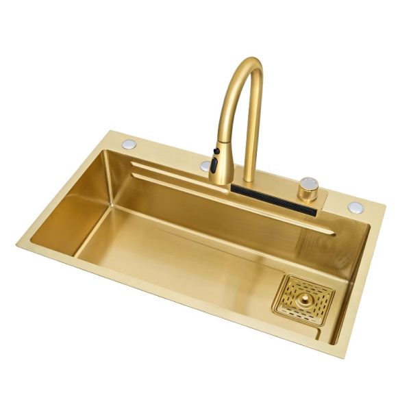 Handmade 304/201 Stainless Steel Smart Kitchen Sink Large Single Bowl Waterfall Kitchen Sink