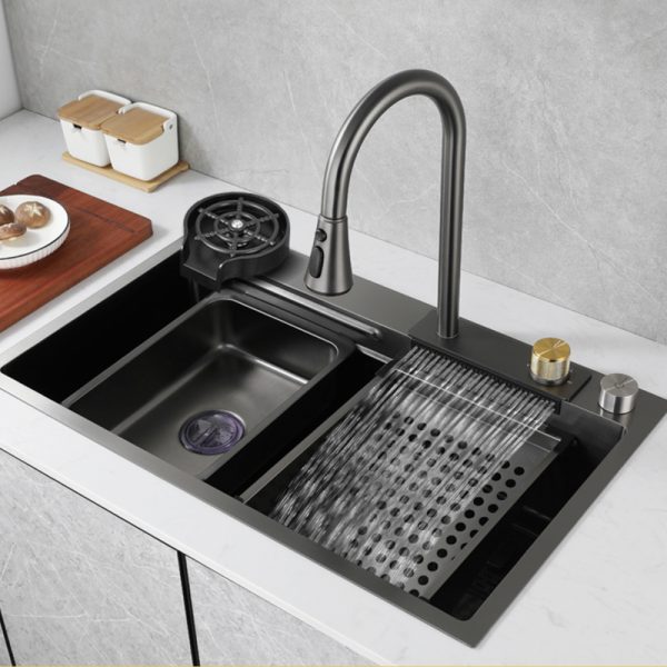 Handmade 304 Stainless Steel Kitchen Faucet Nano Step Mount Double Bowl One-Hole Design Undermount Farmhouse Kitchen Sinks