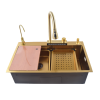 Handmade Gold Waterfall Faucet Kitchen Sink Single