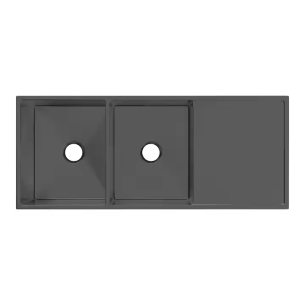 Handmade Kitchen Sink with Double Bowl Stainless Steel Drainboard in 12050 Nano Black Welding Customizable Colors