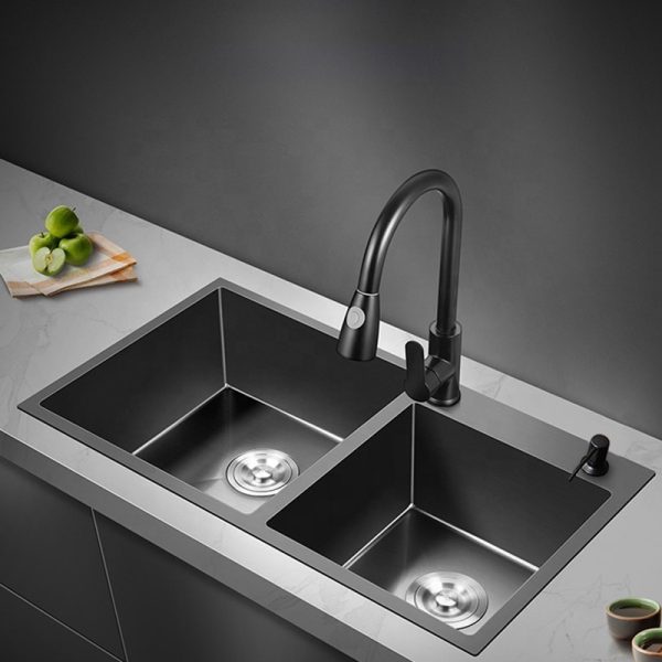 Handmade Modern 304 Stainless Steel Kitchen Sink Nano Utility Double Bottom Square Bowl Smart Multifunction Undermount