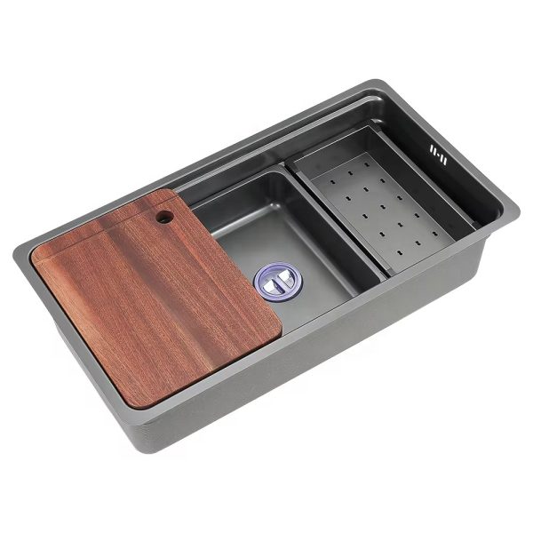 Handmade Modern Smart Single Bowl Kitchen Sink Strainer One-Piece Multifunctional Stainless Steel with Faucet