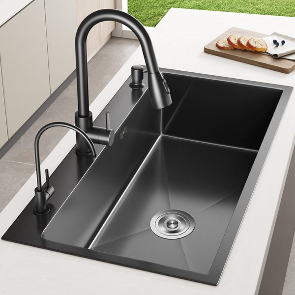 Handmade Multifunctional Stainless Steel 750*460mm Single Bowl Kitchen Faucet Accessory Nano Black 3 201/304 Design Countertop