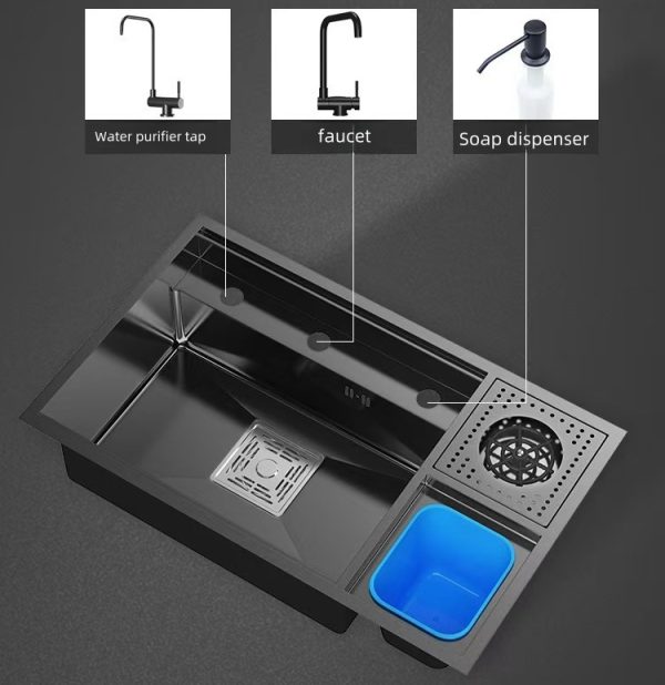 Handmade Small Size Stainless Steel Kitchen Sink Hidden Single Bowl with Faucet