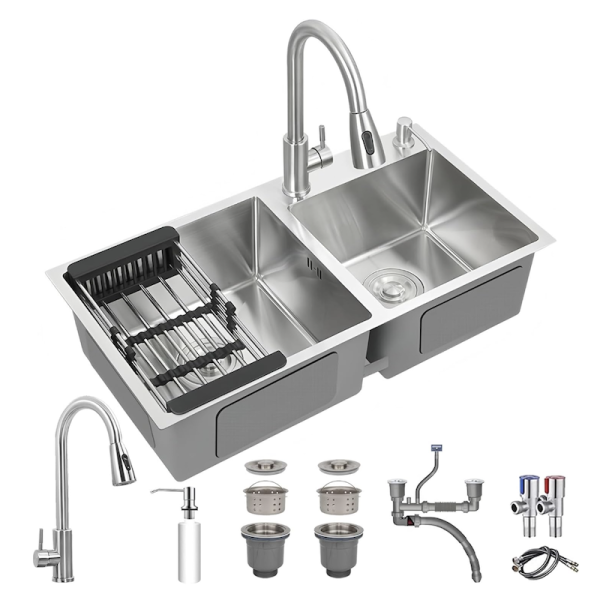 Handmade Stainless Steel Brushed Nano Sink No Fading Double Bowl Undermount Kitchen Sink