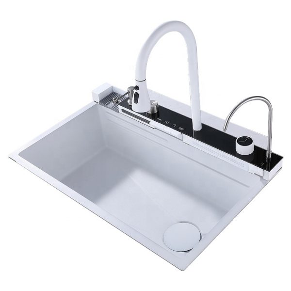 Handmade Stainless Steel Single Bowl Kitchen Sink Popular White Color Four Holes Control Board Faucet-Free Popular Customers