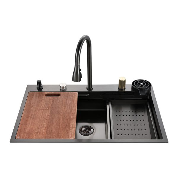 Handmade Stainless Steel Single Bowl Kitchen Sink with Faucet 750x460x220mm Inset Fly Rain Design New Market Trend