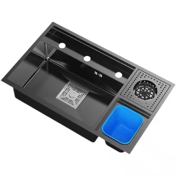 Handmade Stainless Steel Kitchen Sink Modern Single Bowl with Faucet Multifunctional 304 Steel Popular for Families