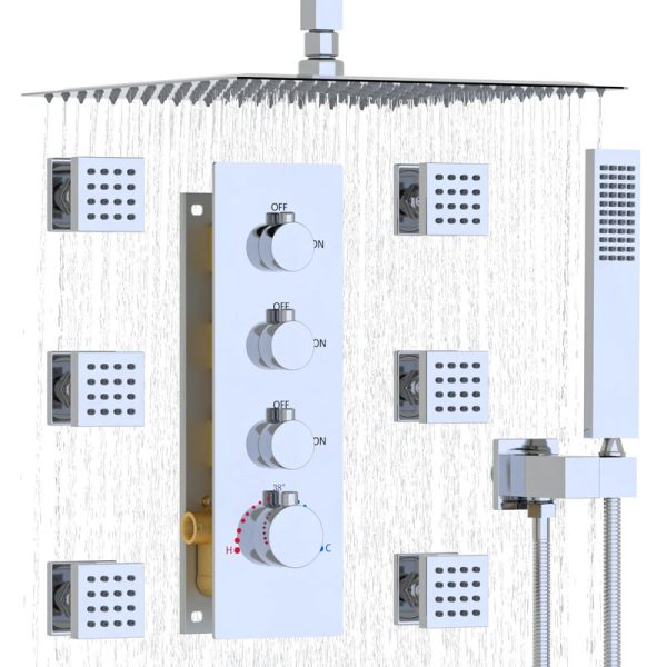 High Quality 16 Inch Rain Shower Head System with Body Spray Thermostatic Hot Cold Water Shower Combo Set