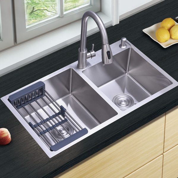 High Quality 304 Stainless Steel Double Bowl Kitchen Sink No Fading Handmade Above Counter Installation Dishwasher Sink