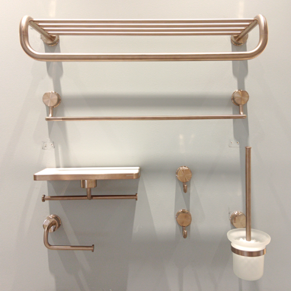 High Quality 304 Stainless Steel PVD Brushed Rose Gold Bathroom Accessories Set Wall-mounted Towel Rack for Hotel Shower Room