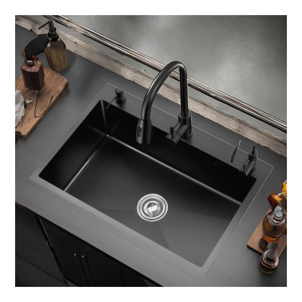 High Quality Black Nano Stainless Steel Single Bowl Kitchen Sink Countertop Installation Rectangular Stylish Design