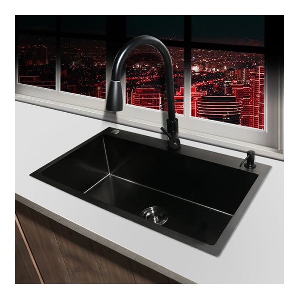 High Quality Black Nano Stainless Steel Single Bowl Kitchen Sink Stylish Rectangular Design Two Easy Countertop Installation