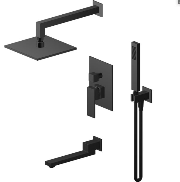 High Quality CUPC Wall Concealed 3 Functions Matter Black Luxury  Rain Shower Mixer Faucet Set