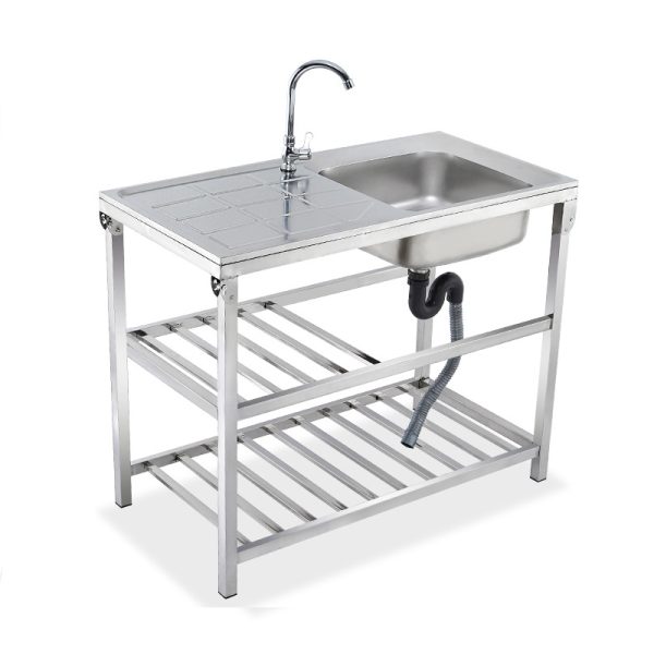High Quality Customized Stainless Steel Single Hand Wash Sink Portable Outdoor Kitchen Double Undershelf Table Two Square