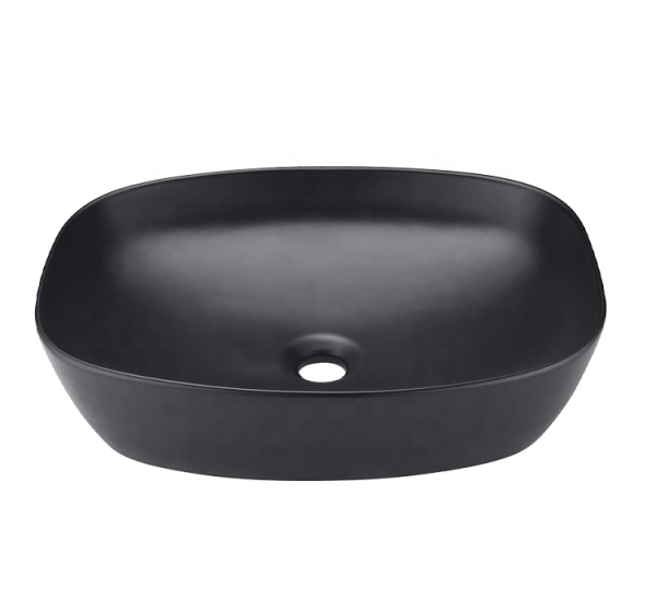 High Quality Matte Black Ceramic Sanitary Ware Modern Rectangular Oval Shape Bathroom Art Basin Sinks for Hotels