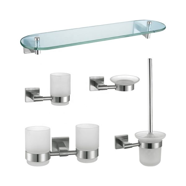High Quality Square 304 Stainless Steel Silver Bathroom Towel Rack Bathroom Accessories Set