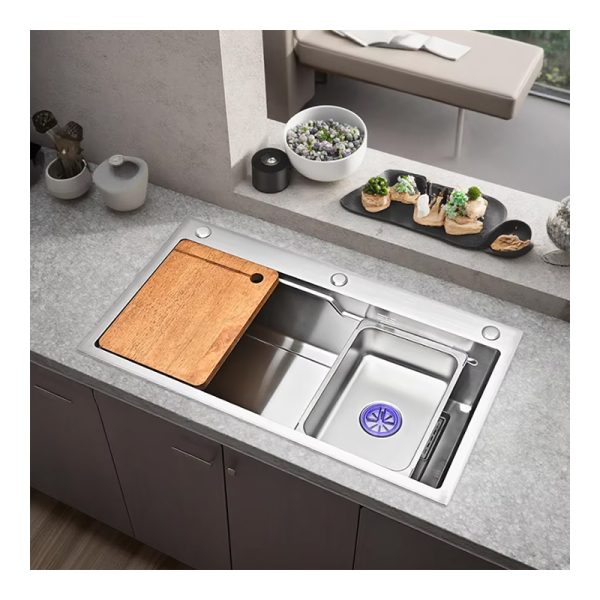 High Quality Stainless Steel Handmade Kitchen Sink Modern Design Single Bowl with Drainer Simple Style Counter Installation