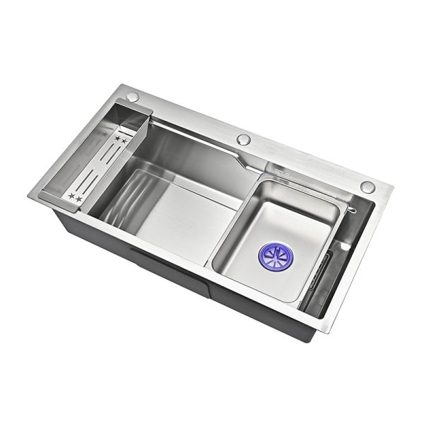 High Quality Stainless Steel Handmade Kitchen Sink Modern Design Single Bowl with Drainer Simple Style Counter Installation