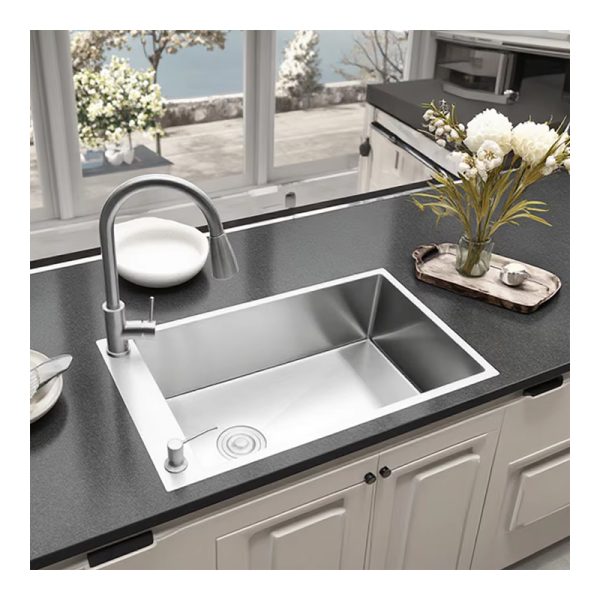 High Quality Stainless Steel Handmade Kitchen Sink Faucet Side Mounted Modern Design Single Bowl with Drain Counter Installation
