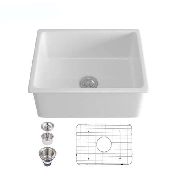 High Resistant Scratch Fireclay Kitchen Sink Undermount Single Bowl Quartz Sink with Accessories