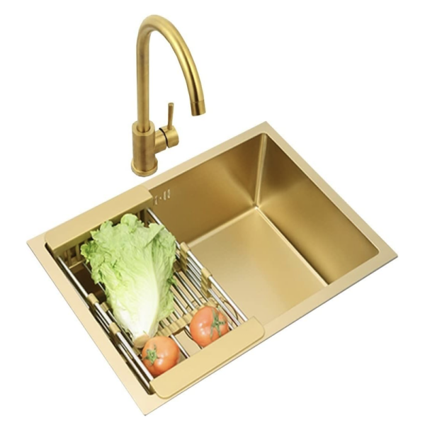 Home Decor Kitchen Sink Bar Sinks Stainless Steel Multifunctional Gold RV Sink with Square Tap and Drain