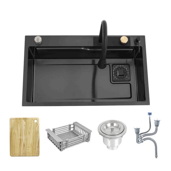 Hot Sale High-Tech Stainless Steel Single Bowl Kitchen Sink Full Set with Faucet Pull-Down Sprayer Four Holes