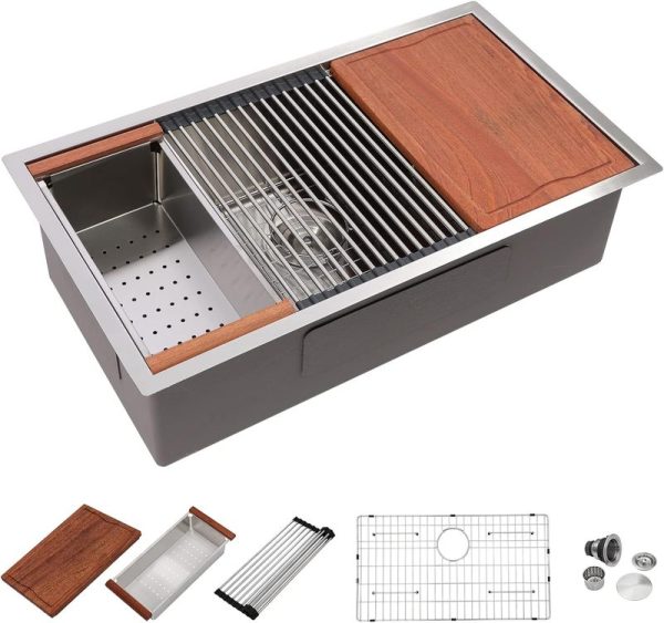 Hot Sale Kitchen Sink Workstation 16 Gauge 304 Stainless Steel Large Single Bowl Under Counter Brushed Sinks with Accessories