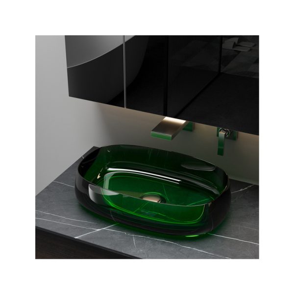 Hot Sale Modern Oval Shape Transparent Resin Hand Wash Basin Countertop Basin with Drainer Hotels Polished Stone Glass Material