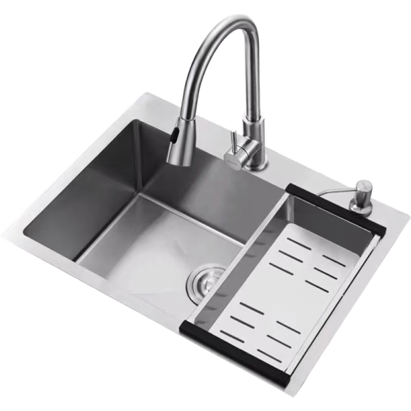 Hot Sale Single Bowl Stainless Steel Kitchen Topmount Design 'R' Corner Handmade Square Three Faucets Two-Hole One-Hole Options