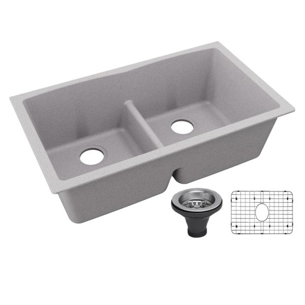 Hot Sale South America CUPC/UPC Sink Drainer Undermount Double Equal Bowl Quartz Kitchen Sink in Light Grey