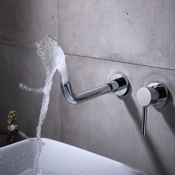⁦Luxury Single Handle Brass Waterfall Wall Mounted Basin Faucets Bathroom Wall Faucet⁩ - الصورة ⁦6⁩