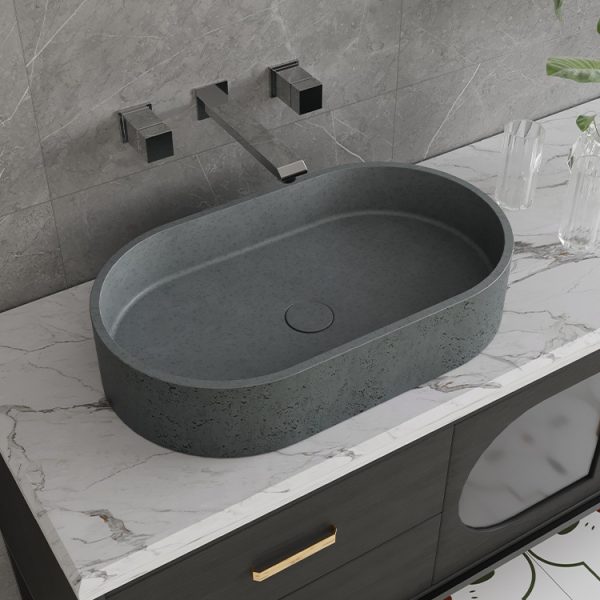 Hot Sell Oval Design Lavatory Nature Material Concrete Counter Top Cement Sink Bathroom Art Basin for Hotel Apartment Villa