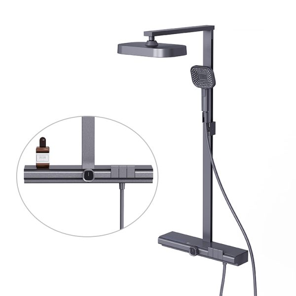 Hot Selling Brass Thermostatic Shower Mixer Set Gun-Grey Square Shower Head Wall Mounted Rainfall Single Ceramic Handle Rain