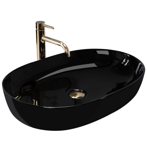 Hot Selling Ceramic Rectangular Oval Shape Countertop Sinks Black Long Washing Basin for Home Hotel
