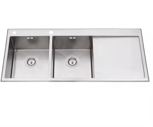 Hot-Selling Modern Design 1.2 Meter Stainless Steel Kitchen Sink 304 Material Double Bowl Single-Hole Water Basin Without Faucet