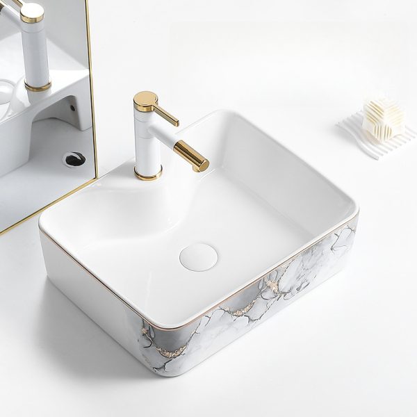 Hot Selling Rectangular Bathroom Sinks Color Glaze Pattern Ceramic Wash Basin Art Basin for Hotel Project