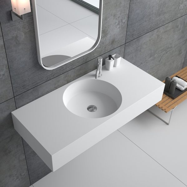 Hot Selling Wall Mounted Bathroom Double Wash Basin Artificial Stone Solid Surface Rectangular Wash Basin