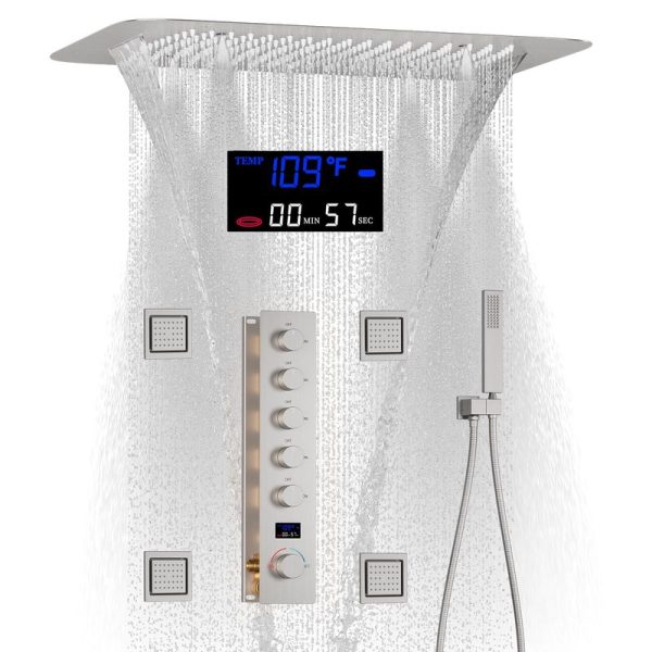 Hot and Cold 4 Modes Waterfall Shower Faucet System, Brass Chrome Shower System with Digital Display and Body Spray