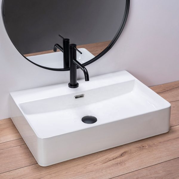 Hotel Bathroom Sinks Ceramic White Custom logo One Hole Large Size Hand Washing Basins
