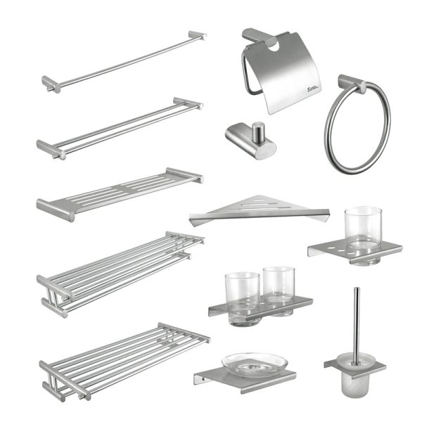Hotel Modern Wall Mounted Brushed Luxury 304 Stainless Steel 13 Pieces Sanitary Fittings and Bathroom Accessories
