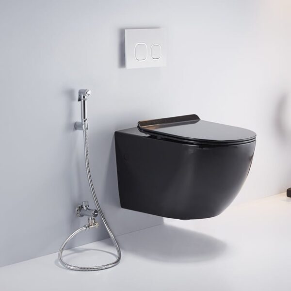 bathroom sanitary ware ceramic toilet Black Wc One Piece Ceramic In Wall Hung Toilets – Image 3