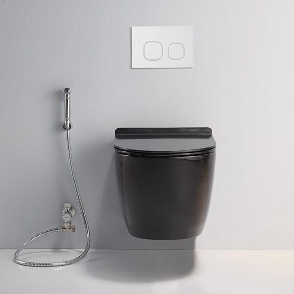 bathroom sanitary ware ceramic toilet Black Wc One Piece Ceramic In Wall Hung Toilets – Image 2